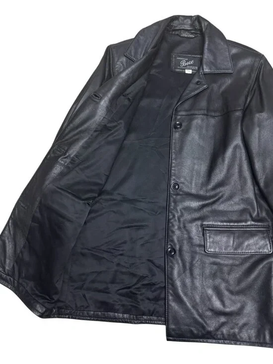 VINTAGE BECO LEATHER Black Business Casual Trench retro Jacket Coat Womens XS - Picture 2 of 6